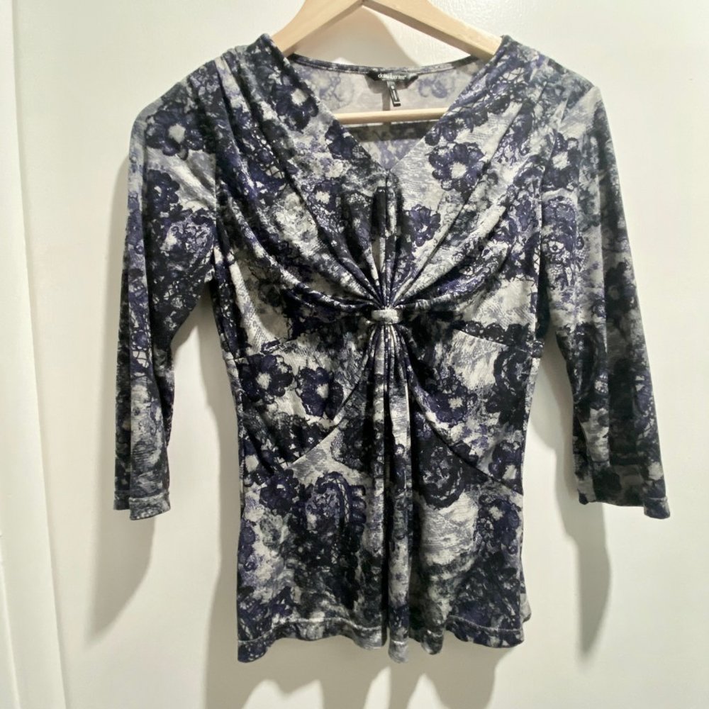 (9) Daisy Fuentes Whimsigoth Babydoll Y2K Boho Cropped Grunge Twist Knot Blous…